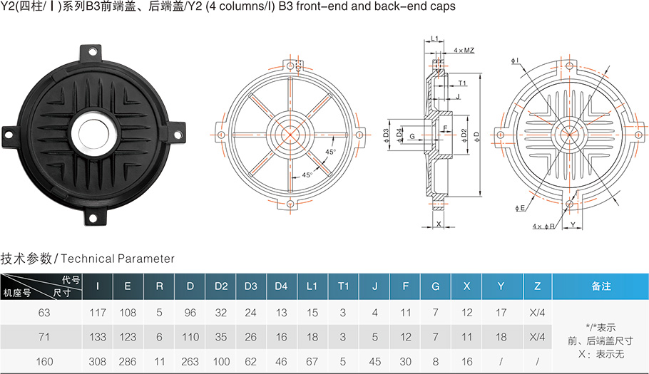 Y2(四柱/Ⅰ)系列B3前端盖、后端盖